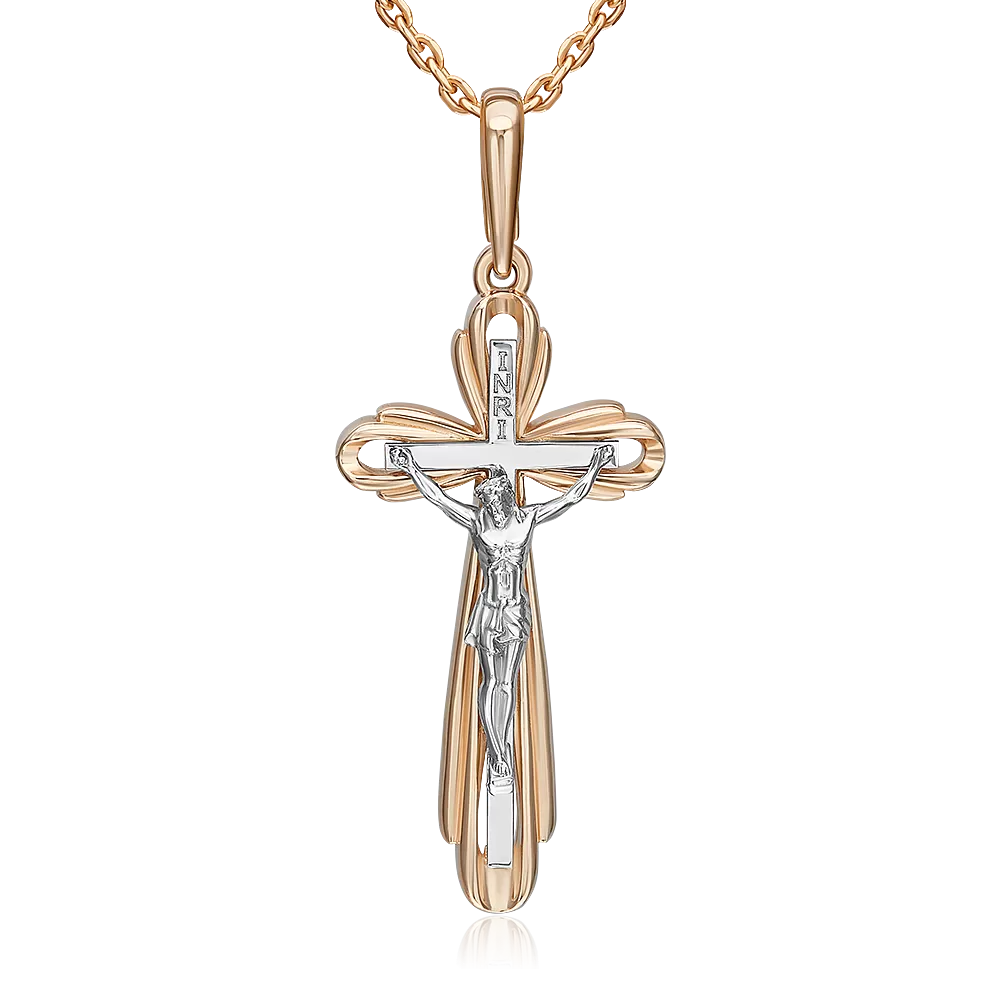 Католический крест из комбинированного золота 03-3555-00-000-1111