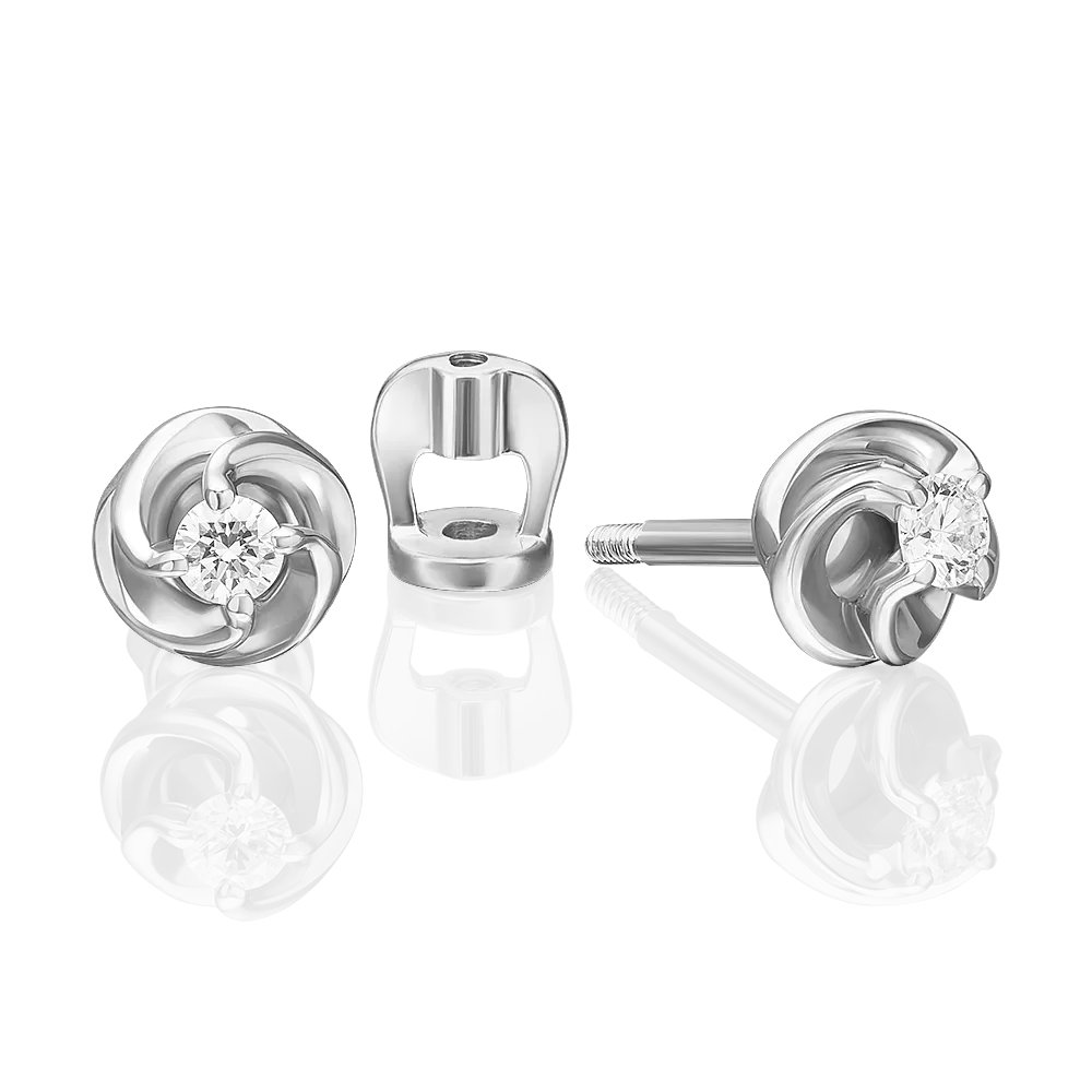 Серьги-пусеты из белого золота с бриллиантом 02-5342-00-101-1120
