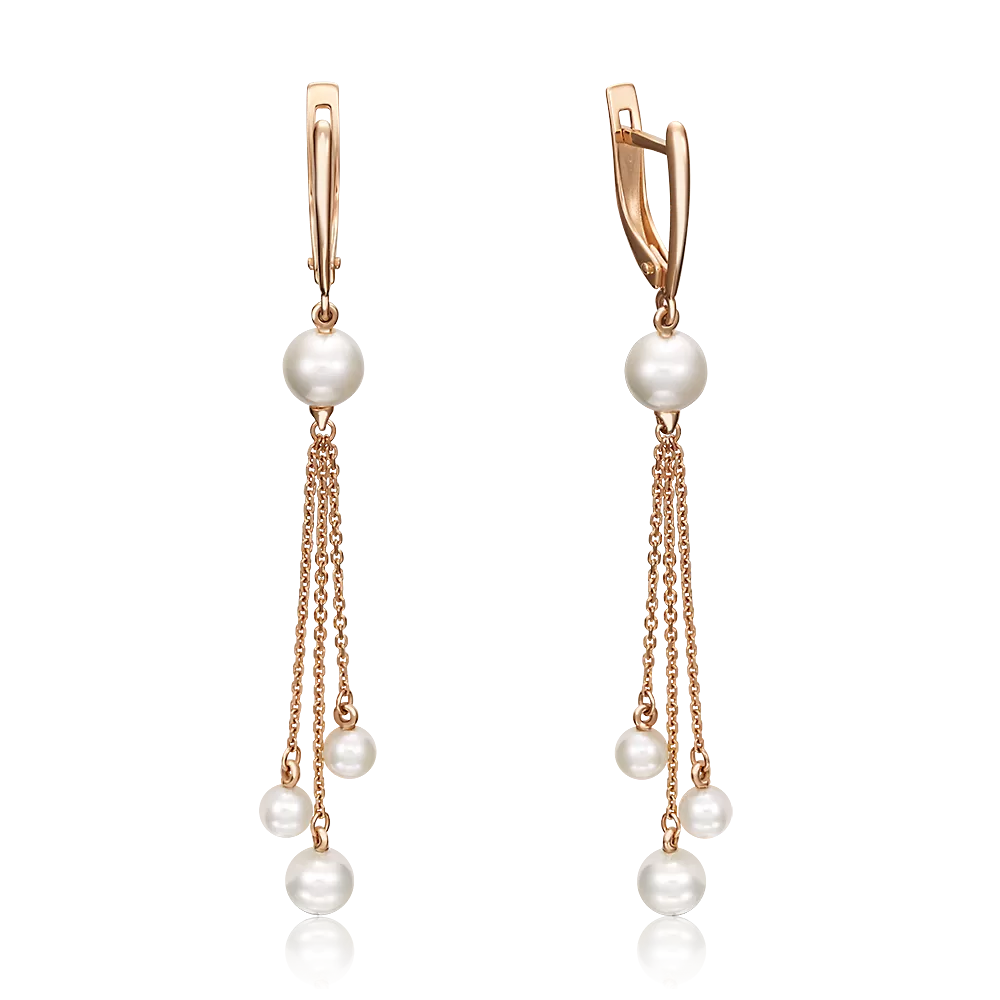 Серьги с английским замком из красного золота с жемчугом культивированным 02-4394-00-301-1110-31