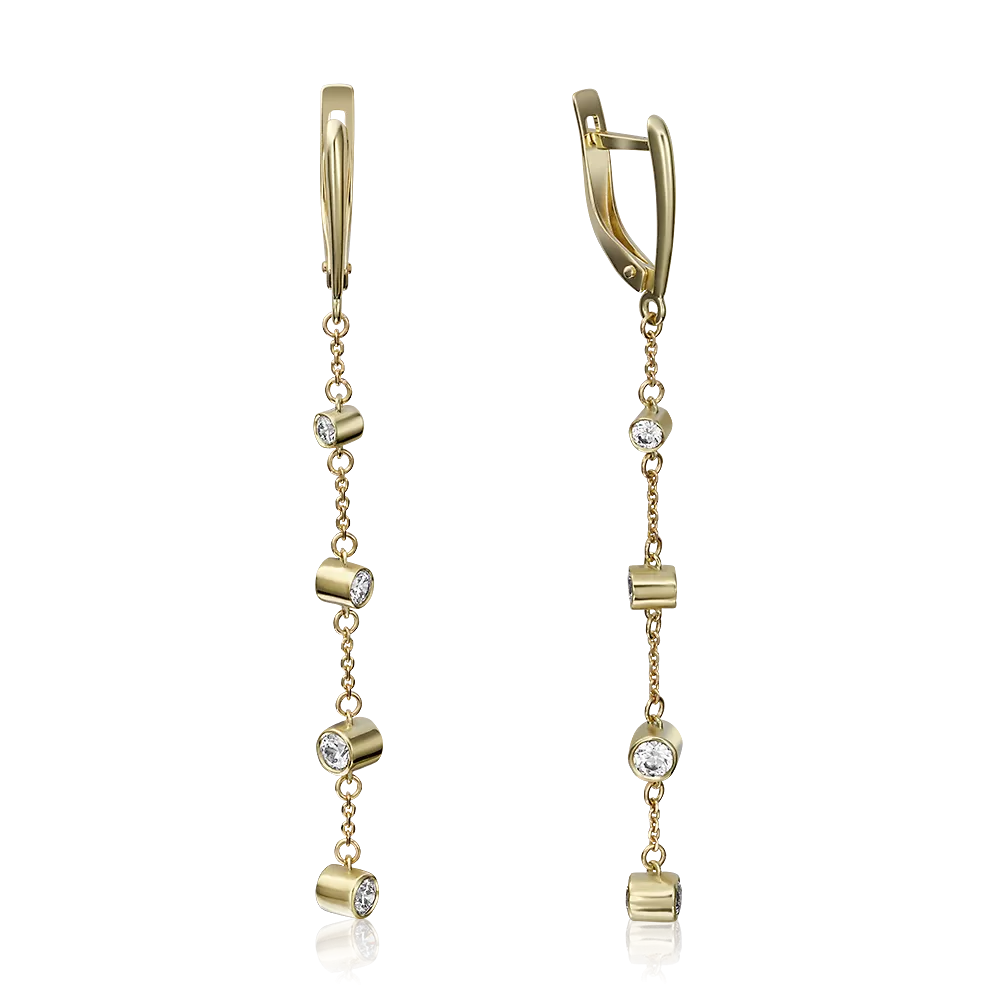 Серьги с английским замком из лимонного золота с фианитами 02-4288-00-501-1130-38