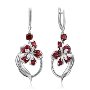 Серьги «Гибискусы» из серебра c гранатами и эмалью 02-4789-00-204-0200-69
