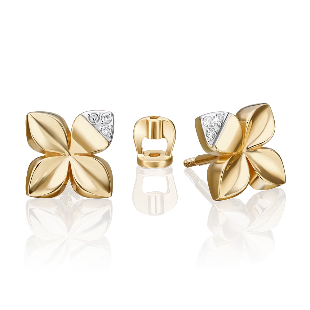 Серьги-пусеты из комбинированного золота с бриллиантами 02-4983-00-101-1121