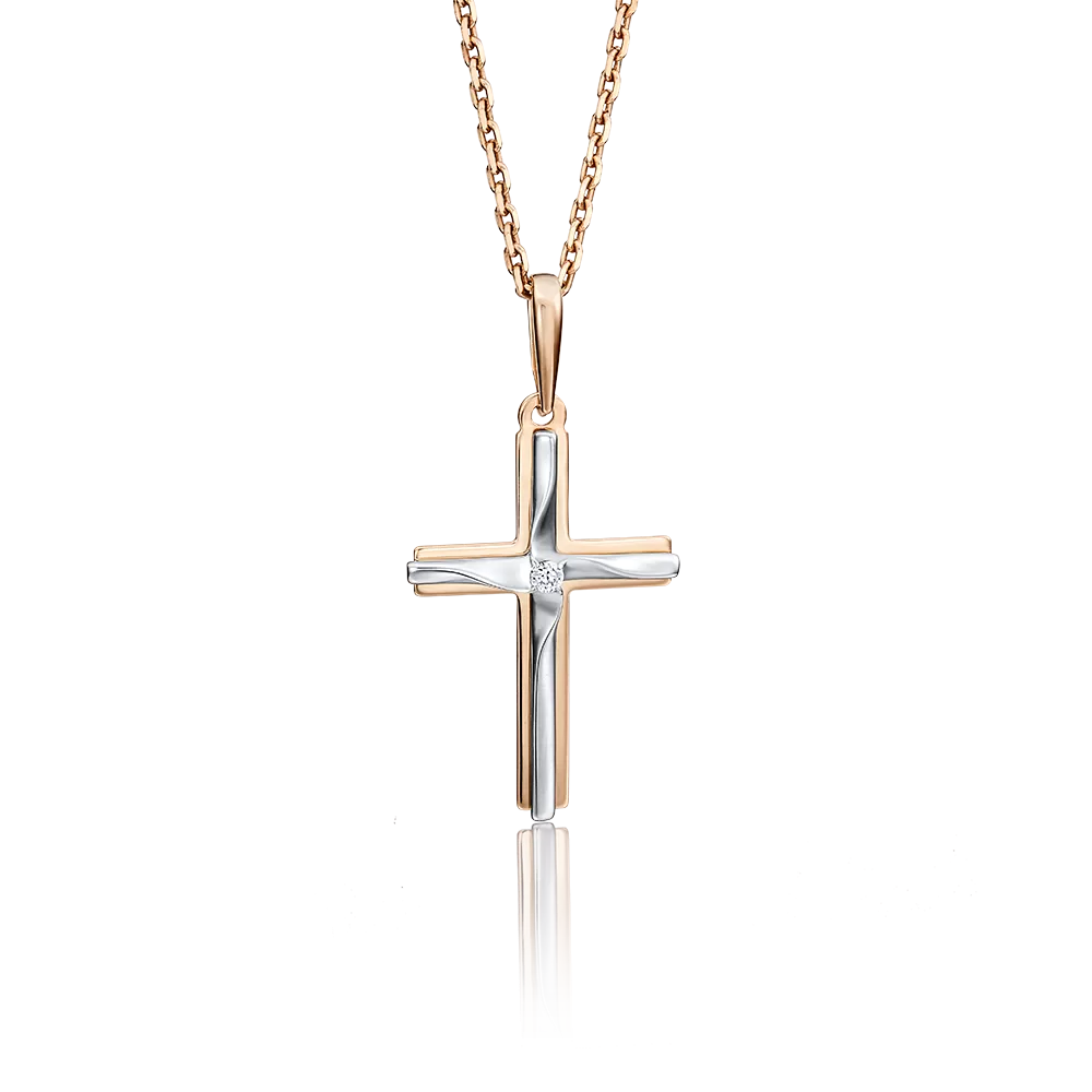 Декоративный крест из комбинированного золота с бриллиантом 03-2736-00-101-1111-30