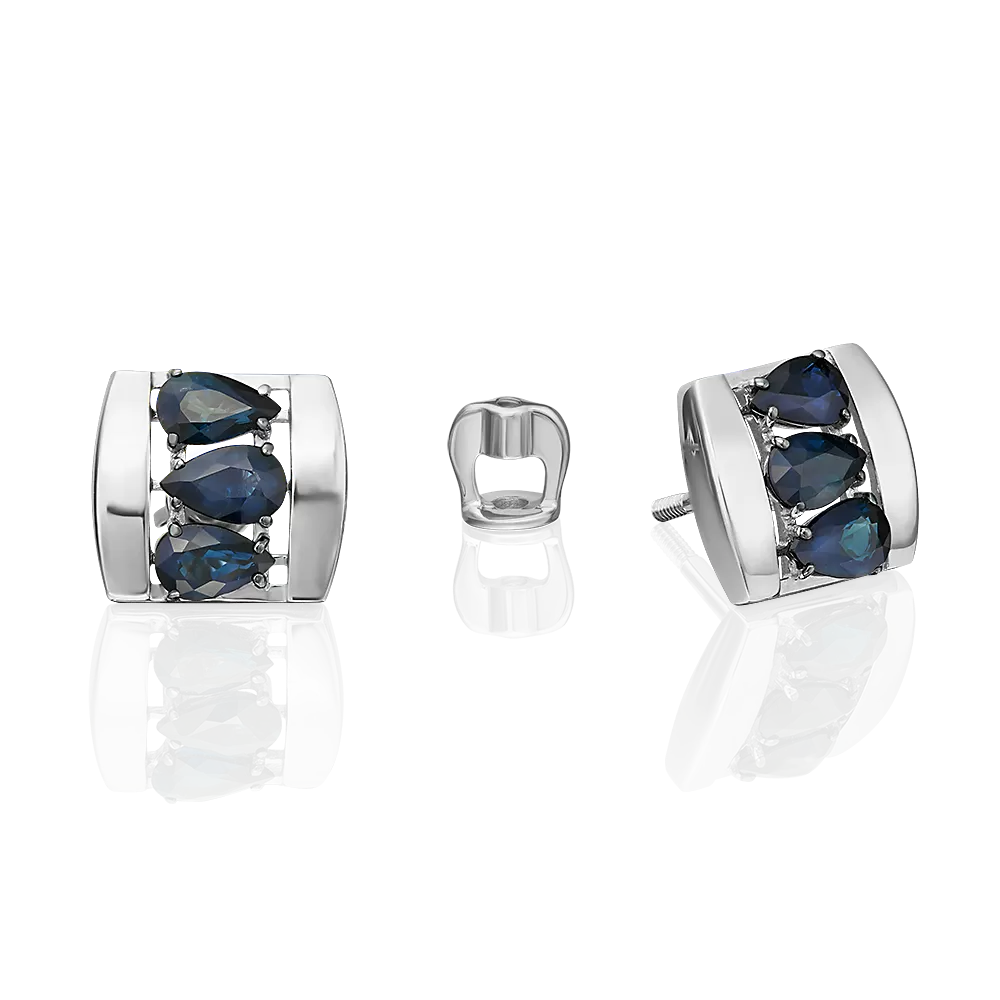 Серьги-пусеты из белого золота с сапфирами 02-5470-00-102-1120