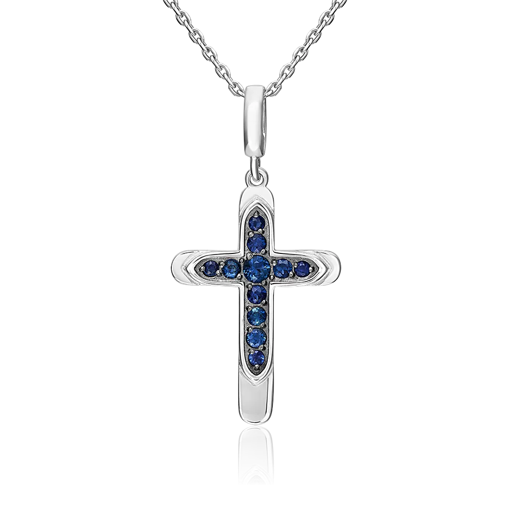 Декоративный крест из белого золота с сапфирами 03-3621-00-102-1120