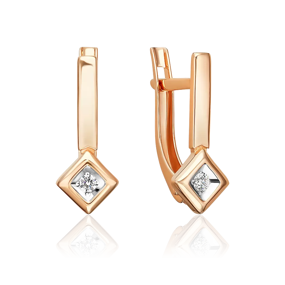 Серьги с английским замком из красного золота с бриллиантом 02-5619-00-101-1110