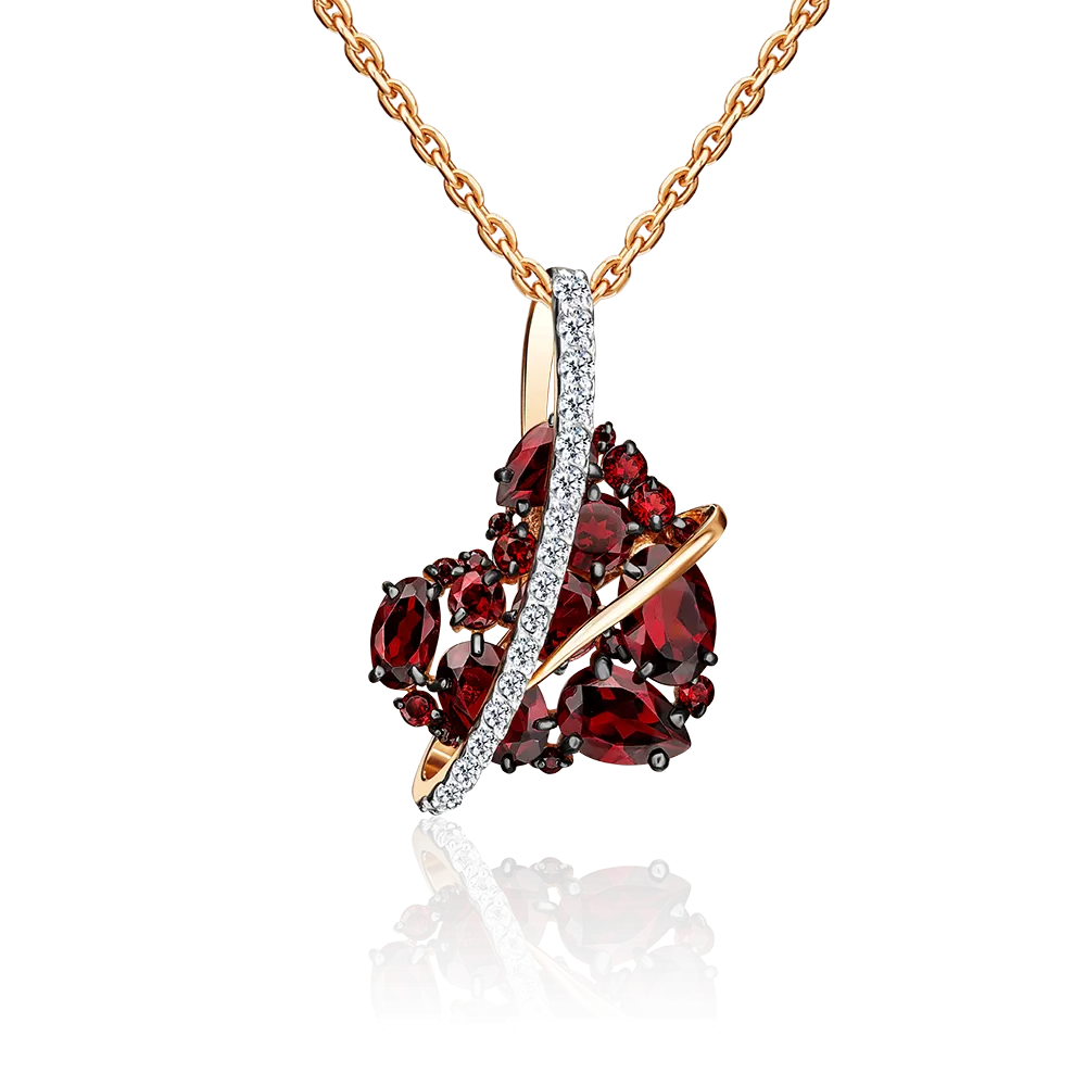 Подвеска «Сердце» из красного золота с гранатами и натуральными топазами white 03-3123-00-264-1110-46