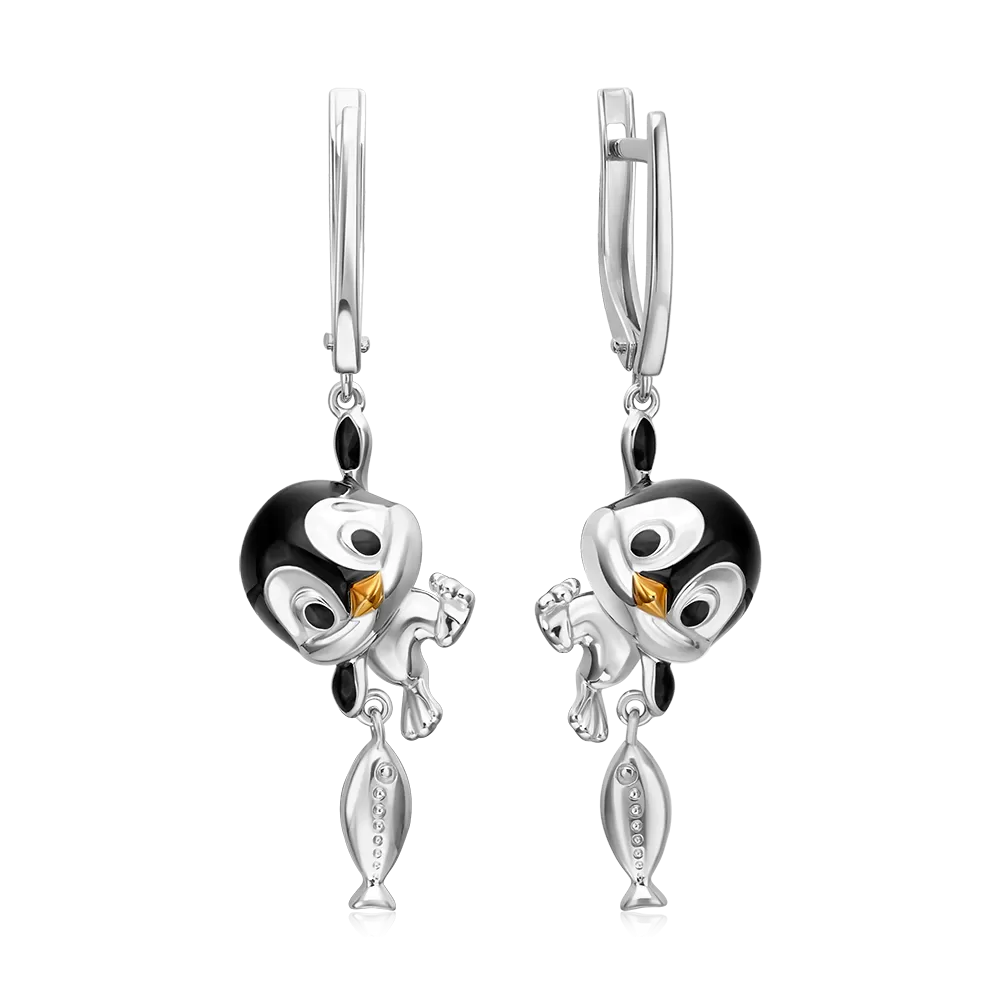 Серьги «Пингвины» с английским замком из серебра с эмалью 02-5150-00-000-0200