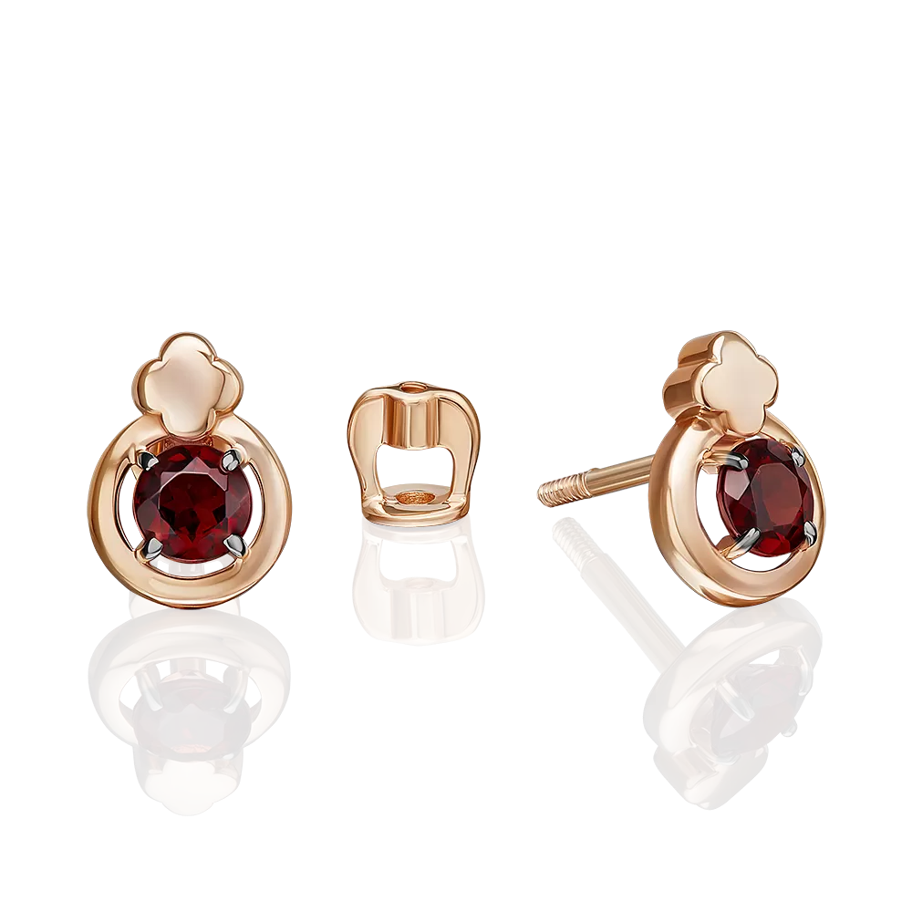 Серьги-пусеты из красного золота с гранатом 02-5405-00-204-1110