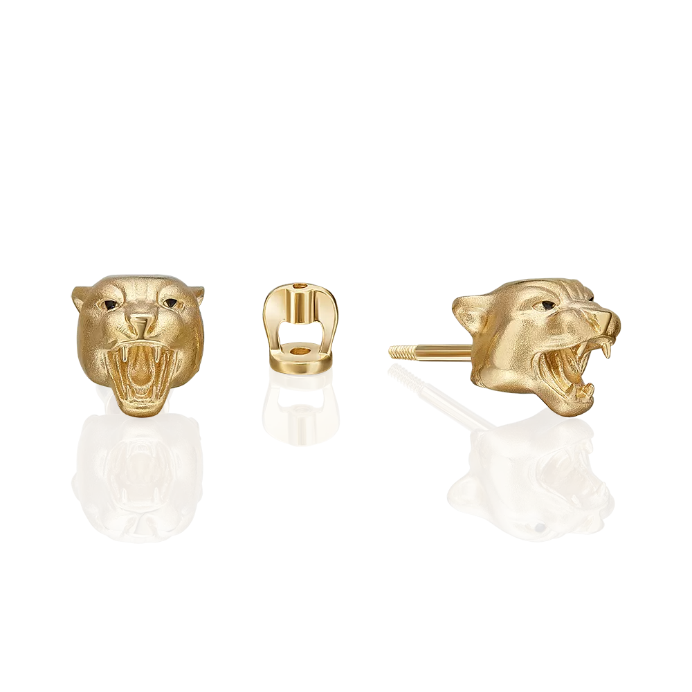 Серьги-пусеты «Пантеры» из лимонного золота с эмалью 02-5304-00-000-1130