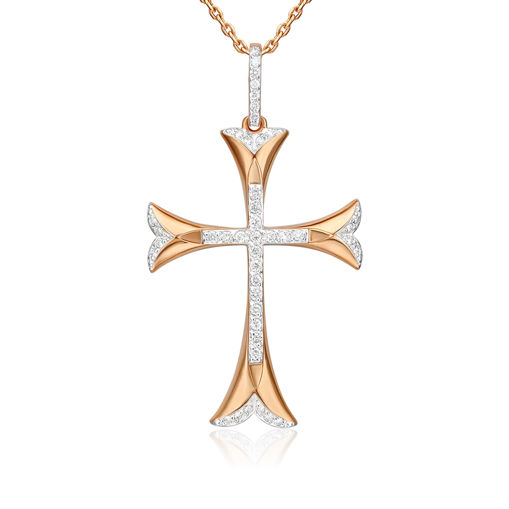 Декоративный крест из красного золота с бриллиантами 03-0466-00-101-1110-30