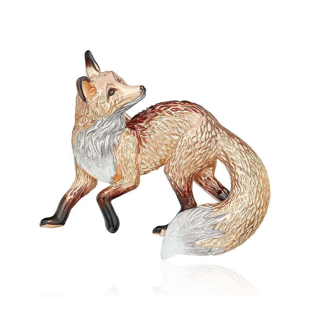 Брошь «Лисица» из красного золота с эмалью 04-0293-00-000-1110