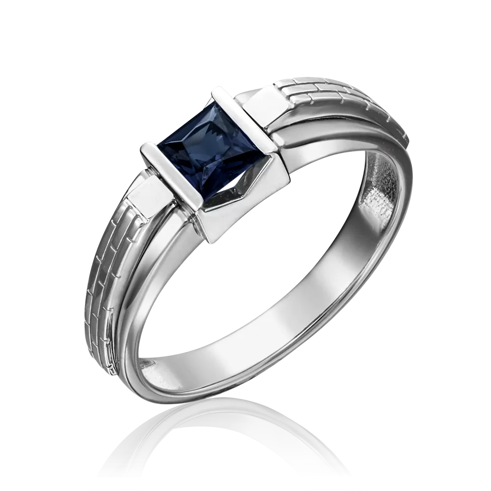Печатка из белого золота с сапфиром 01-5182-00-102-1120-30