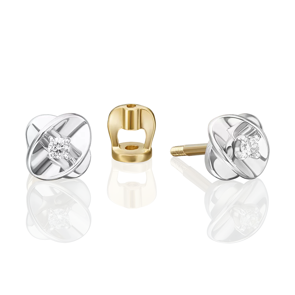 Серьги-пусеты из комбинированного золота с бриллиантом 02-5356-00-101-1121