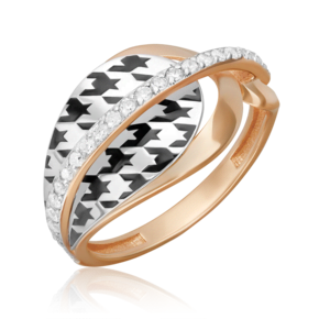 Кольцо с принтом «Гусиная лапка» из комбинированного золота c фианитами и эмалью 01-5718-00-401-1111