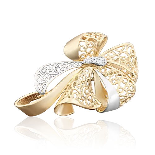 Брошь «Бант» из лимонного золота с фианитами 04-0171-00-401-1130-48