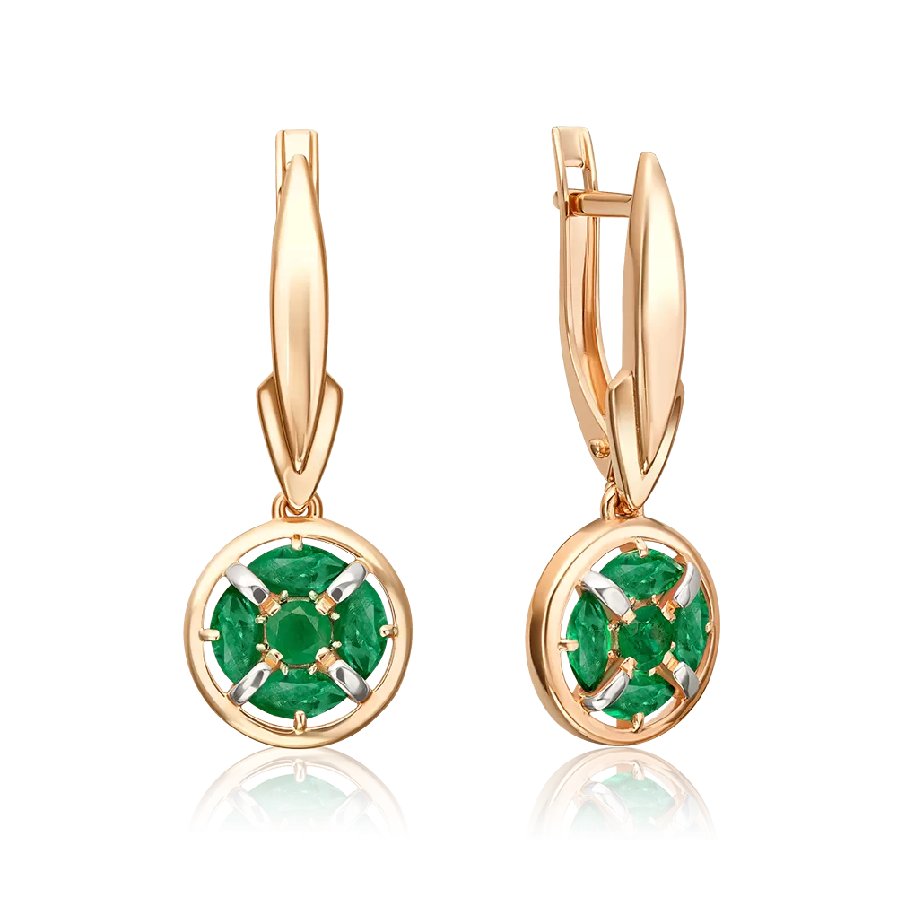 Серьги с английским замком из красного золота с изумрудами 02-5509-00-103-1110