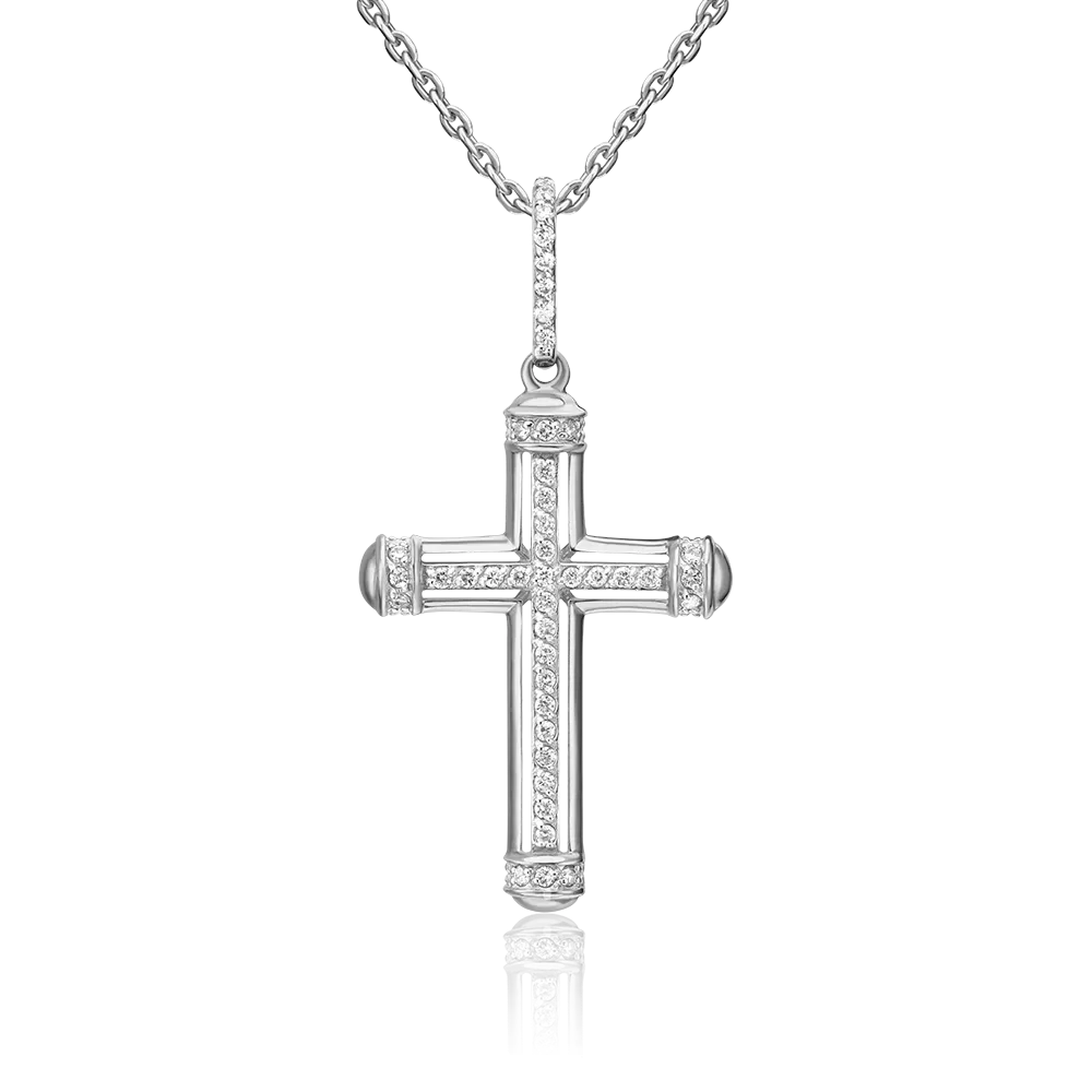 Декоративный крест из белого золота с бриллиантами 03-0477-00-101-1120-30
