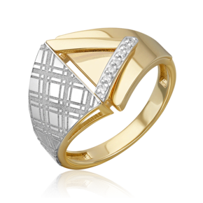 Кольцо с принтом «Клетка» из комбинированного золота с фианитами 01-5712-00-401-1121