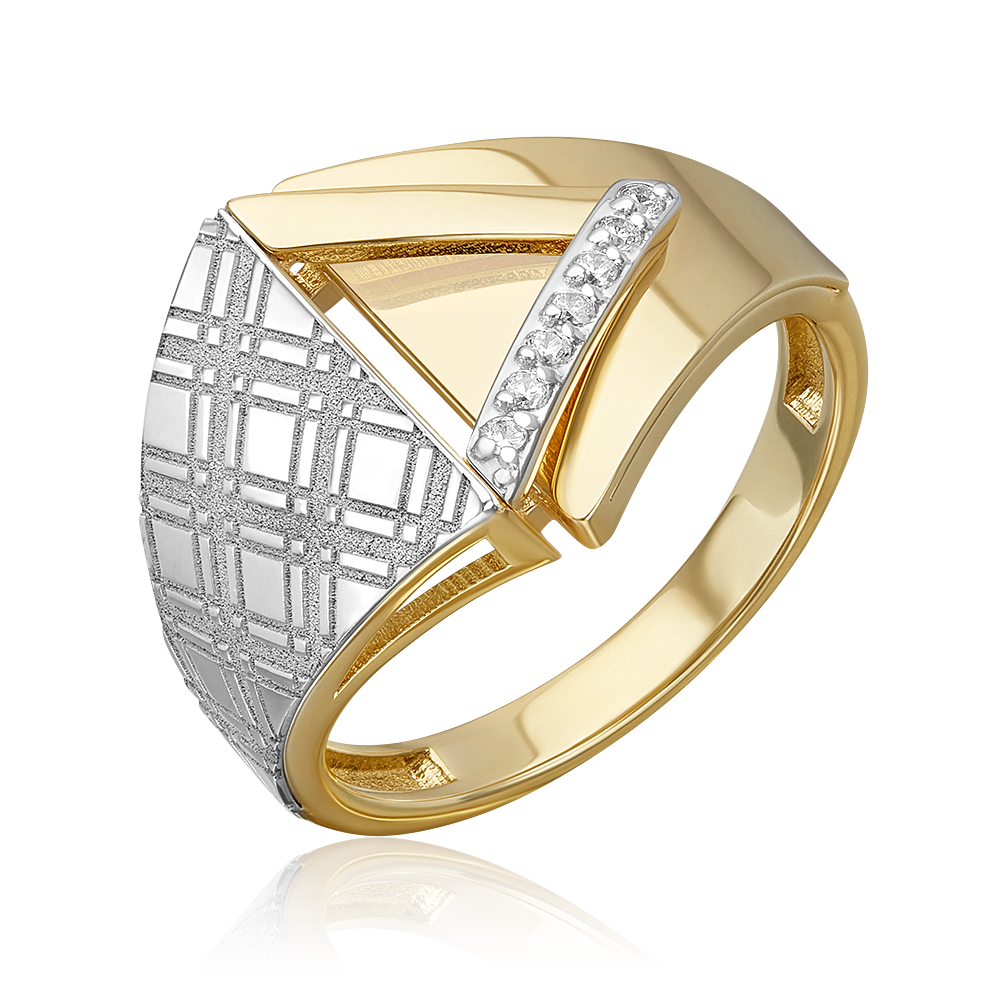 Кольцо с принтом «Клетка» из комбинированного золота с фианитами 01-5712-00-401-1121