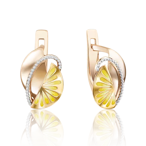 Детские серьги «Лимоны» с английским замком из комбинированного золота с эмалью 02-4053-00-000-1113-65