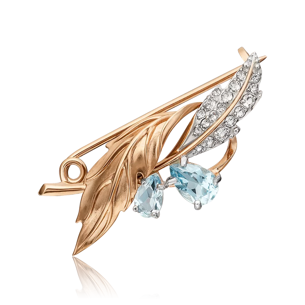 Брошь «Листья» из красного золота с топазами и натуральными топазами white 04-0238-00-201-1110-46