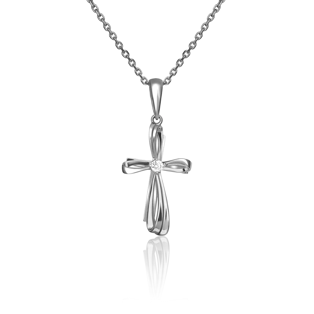 Декоративный крест из белого золота с фианитом 03-2954-00-401-1120-03