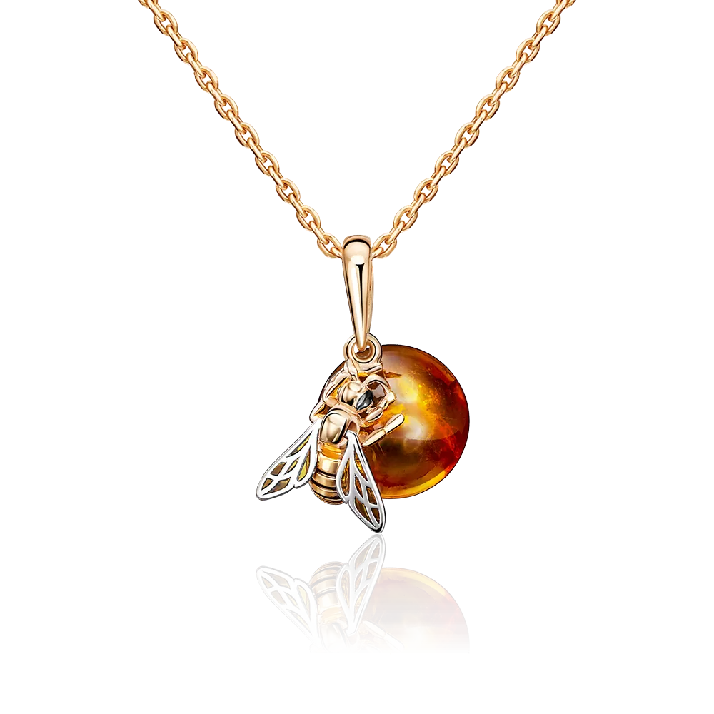 Подвеска «Пчела» из красного золота с янтарём и эмалью 03-2612-00-271-1110-46