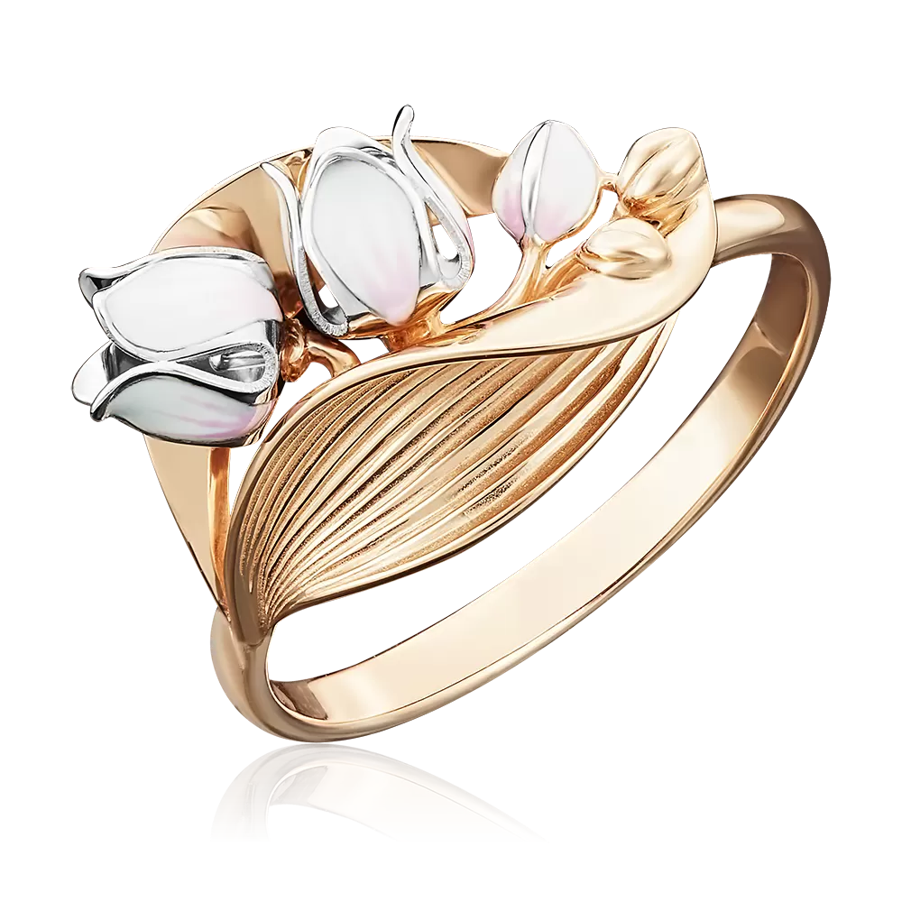 Кольцо «Ландыш» из комбинированного золота с эмалью 01-5021-00-000-1111-59