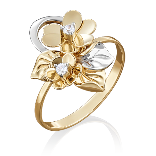 Кольцо «Цветы» из лимонного золота с фианитами 01-5022-00-401-1130-48