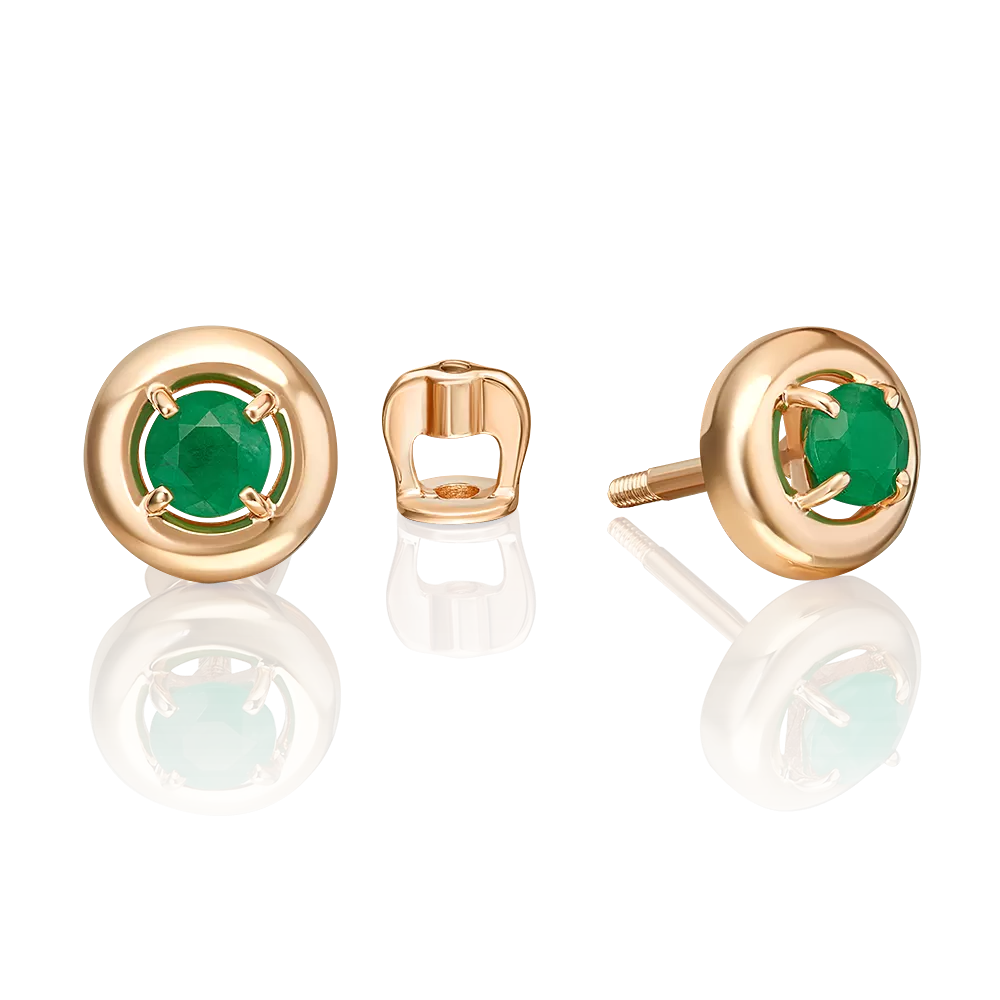 Серьги-пусеты из красного золота с изумрудом 02-5489-00-103-1110