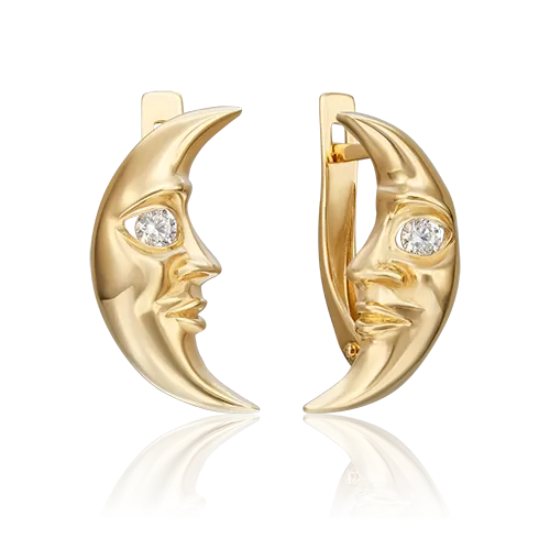 Серьги «Месяцы» с английским замком из лимонного золота с фианитом 02-4537-00-401-1130-03