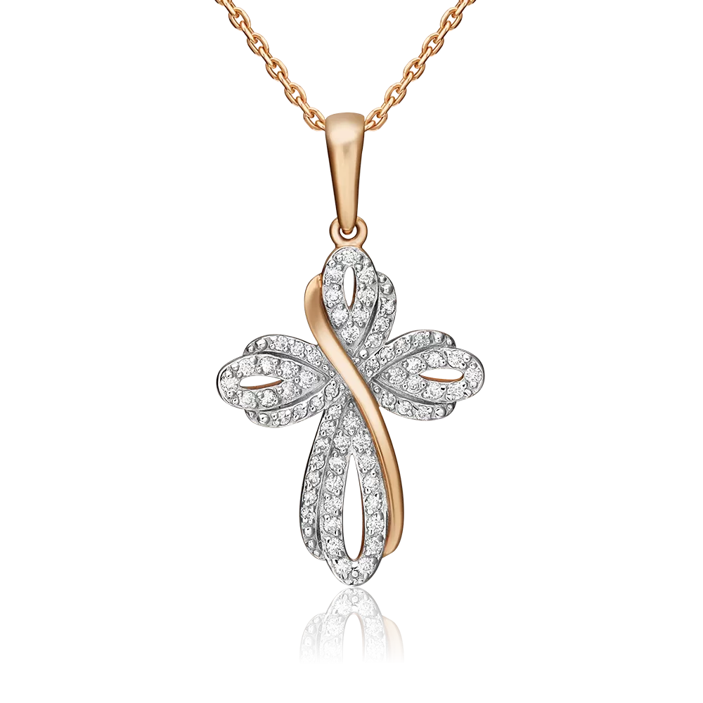 Декоративный крест из красного золота с бриллиантами 03-0444-00-101-1110-30