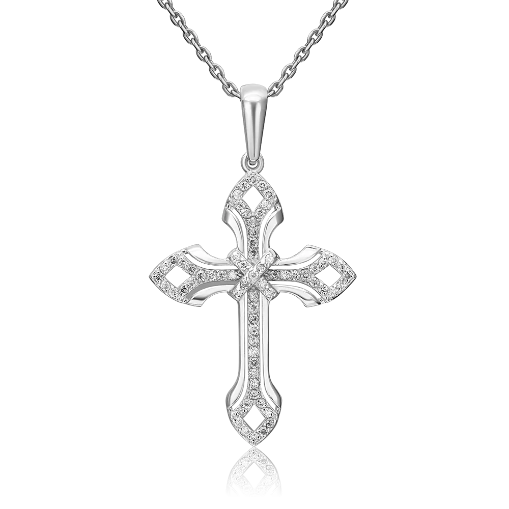 Декоративный крест из белого золота с бриллиантами 03-0451-00-101-1120-30