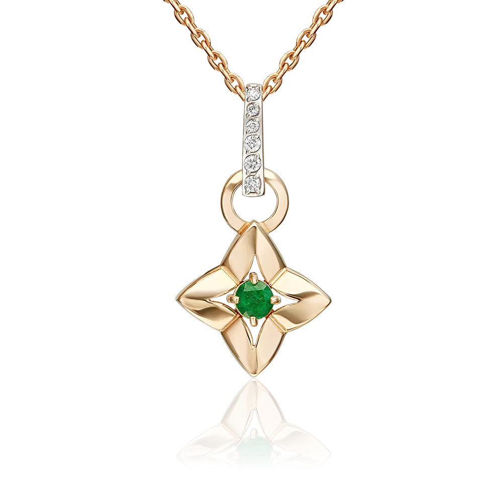 Подвеска из красного золота с изумрудом и бриллиантами 03-3622-00-106-1110