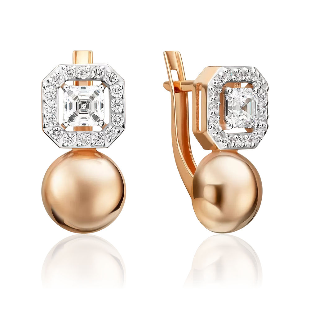 Серьги с английским замком из красного золота с фианитом и фианитами 02-5656-00-401-1110