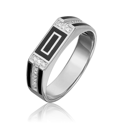 Печатка из белого золота с фианитами и эмалью 01-4134-00-401-1120-25