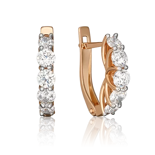 Серьги с английским замком из красного золота с фианитами 02-4581-00-401-1110
