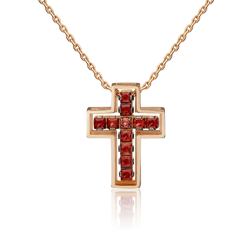 Декоративный крест из красного золота с гранатами 03-3148-00-204-1110-57