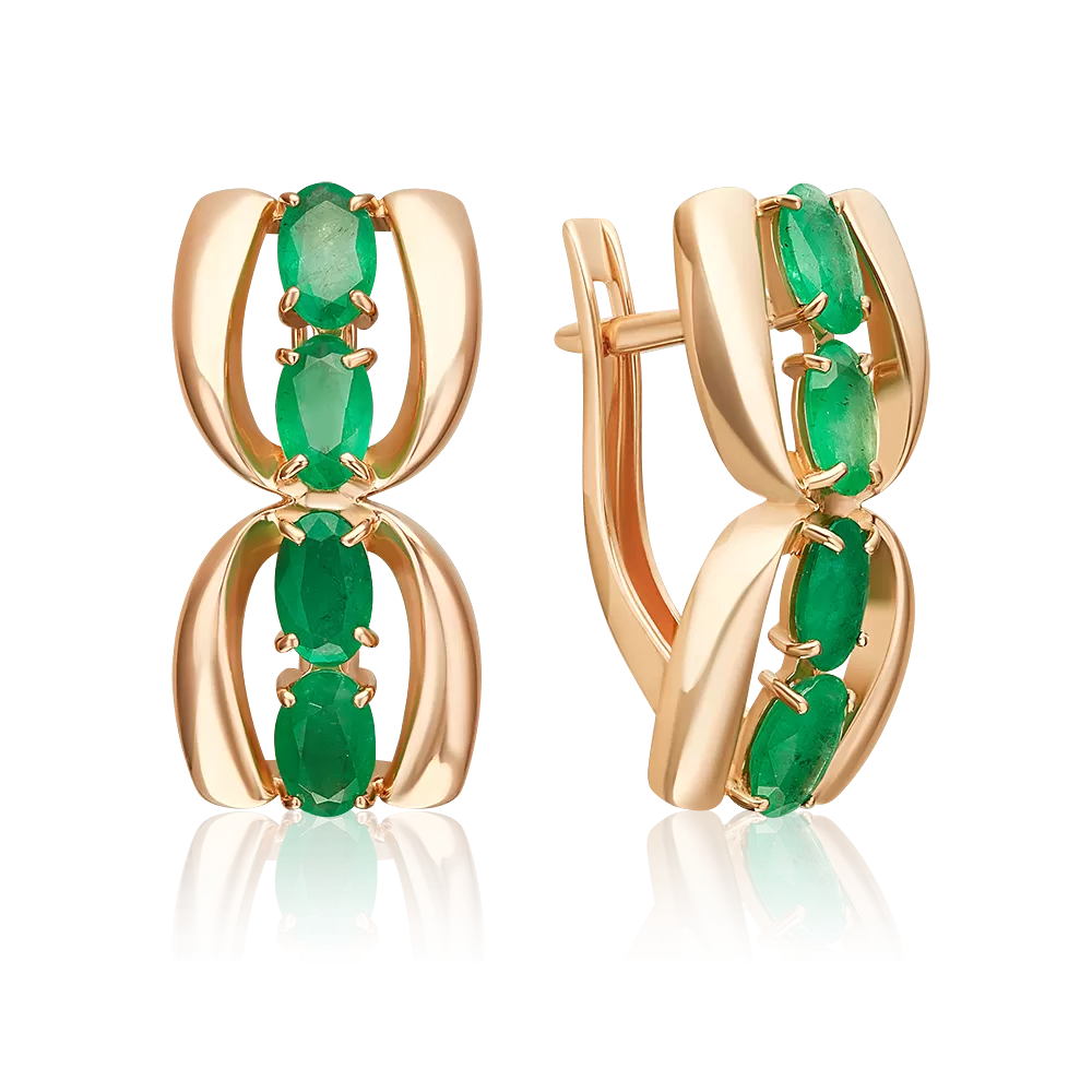 Серьги с английским замком из красного золота с изумрудами 02-5473-00-103-1110