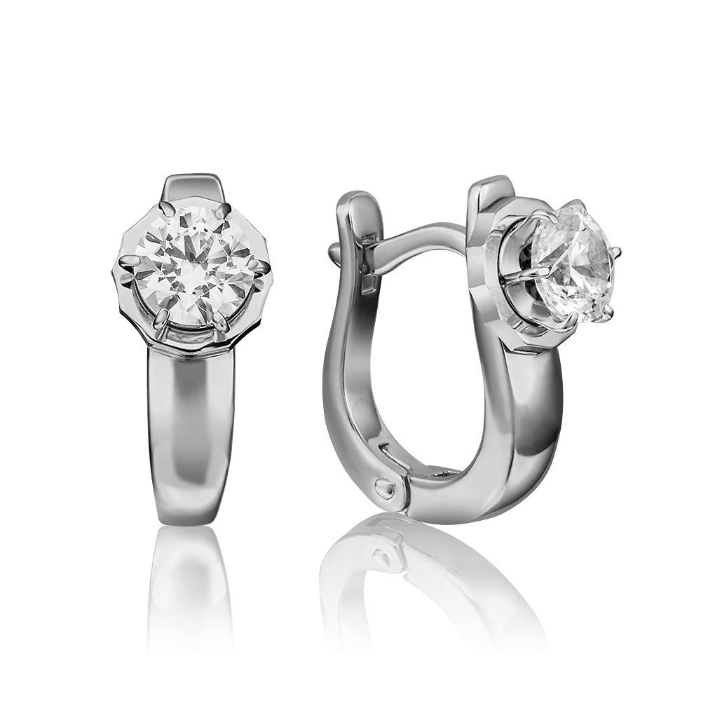 Серьги с английским замком из белого золота с фианитом 02-4290-00-501-1120-38