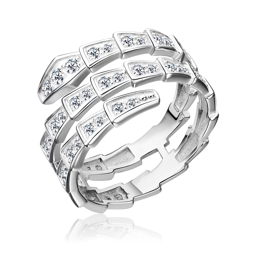 Кольцо «Змея» из белого золота с фианитами 01-5887-00-401-1120