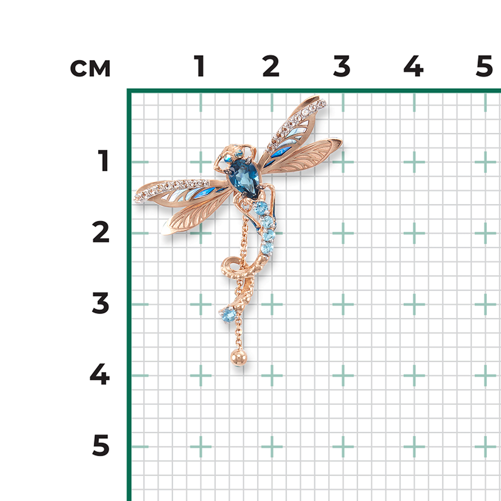 Подвеска «Стрекоза» из красного золота с топазами, натуральными топазами  white и эмалью 03-3071-00-201-1110-57 купить в интернет-магазине PLATINA