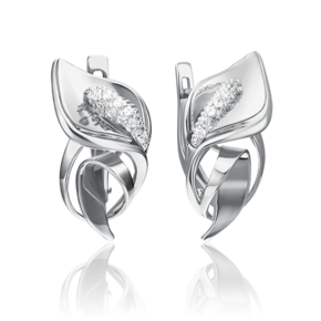 Серьги «Каллы» с английским замком из белого золота c фианитами 02-4280-00-401-1120-23