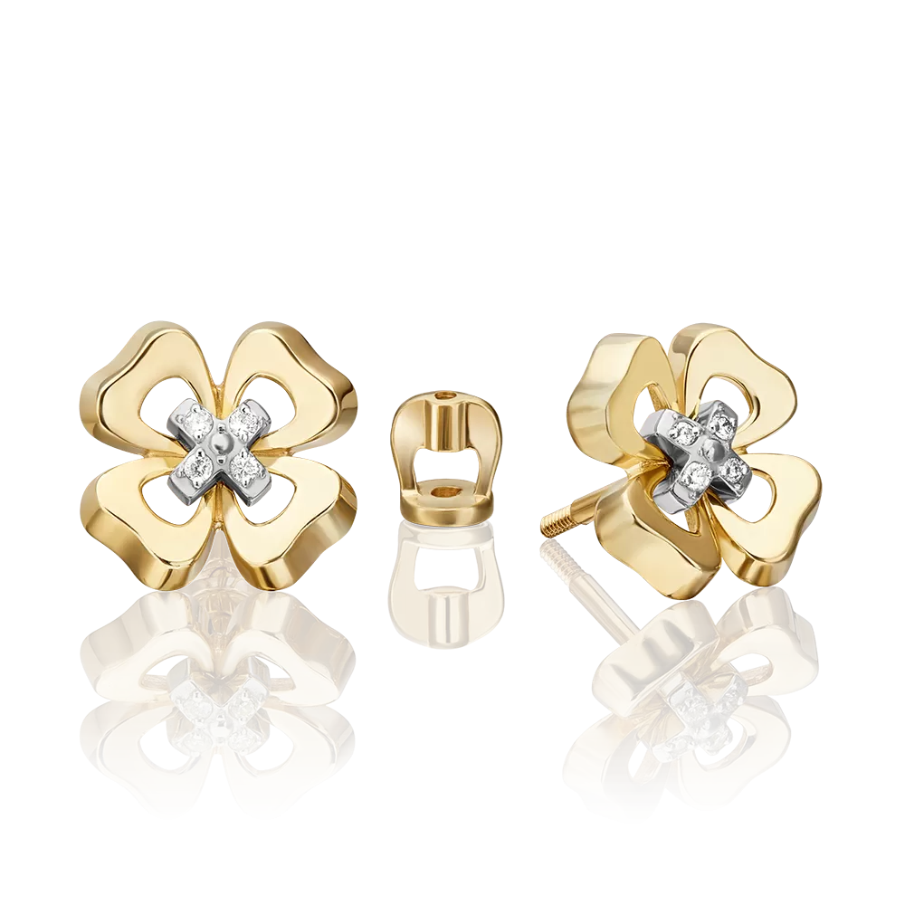 Серьги-пусеты «Клевер. Незабываемые моменты» из комбинированного золота с бриллиантами 02-4814-00-101-1121