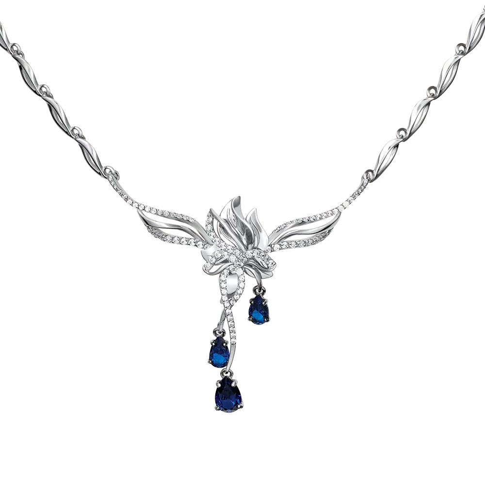 Колье из белого золота с сапфирами и бриллиантами 07-0207-00-105-1120-30