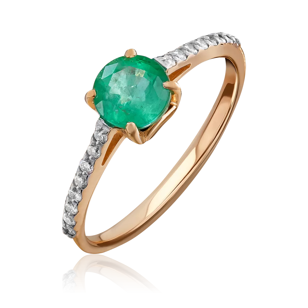 Кольцо из красного золота с изумрудом и бриллиантами 01-1343-00-106-1110-30