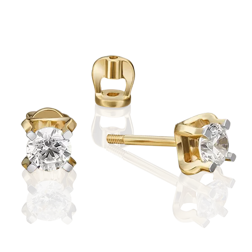 Серьги-пусеты из лимонного золота с фианитом 02-4587-00-401-1130