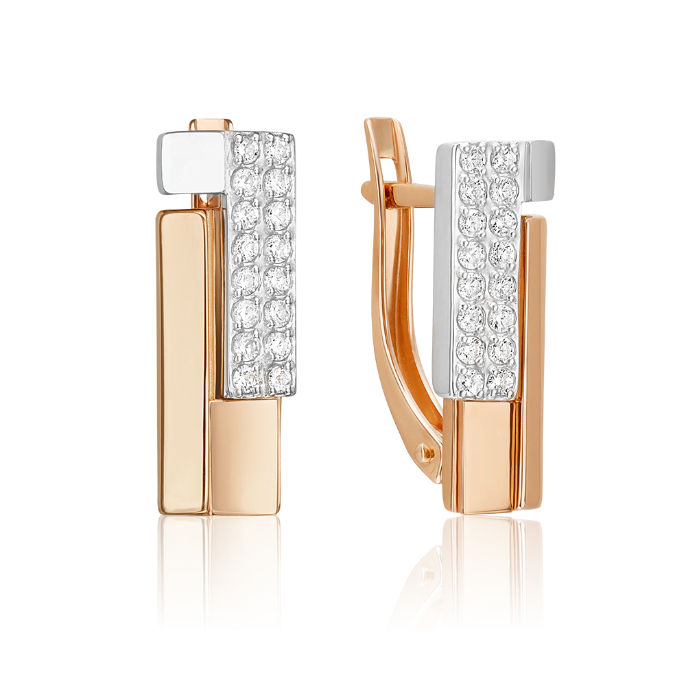 Серьги с английским замком из комбинированного золота с фианитами 02-5126-00-401-1111