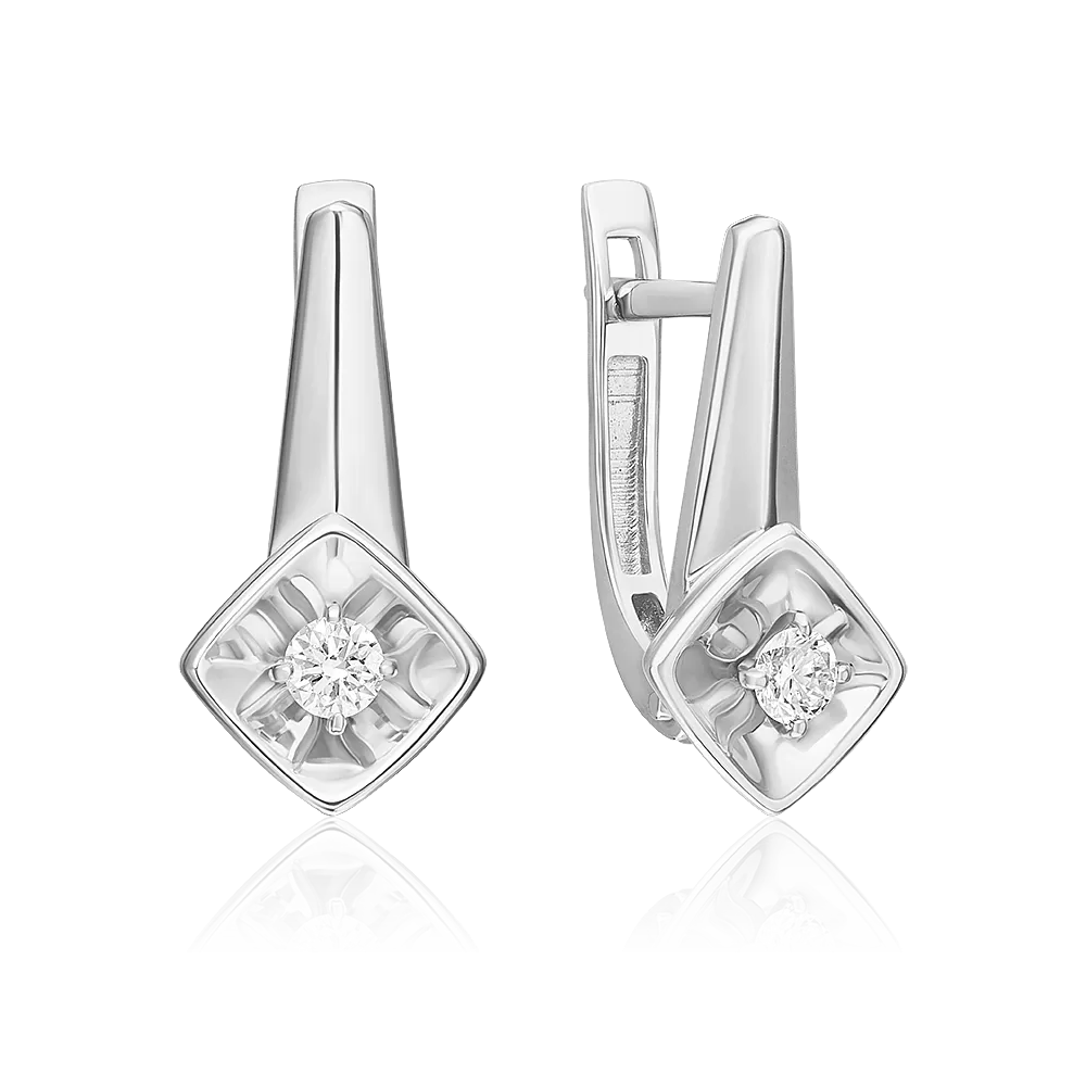 Серьги с английским замком из белого золота с бриллиантом 02-5438-00-101-1120